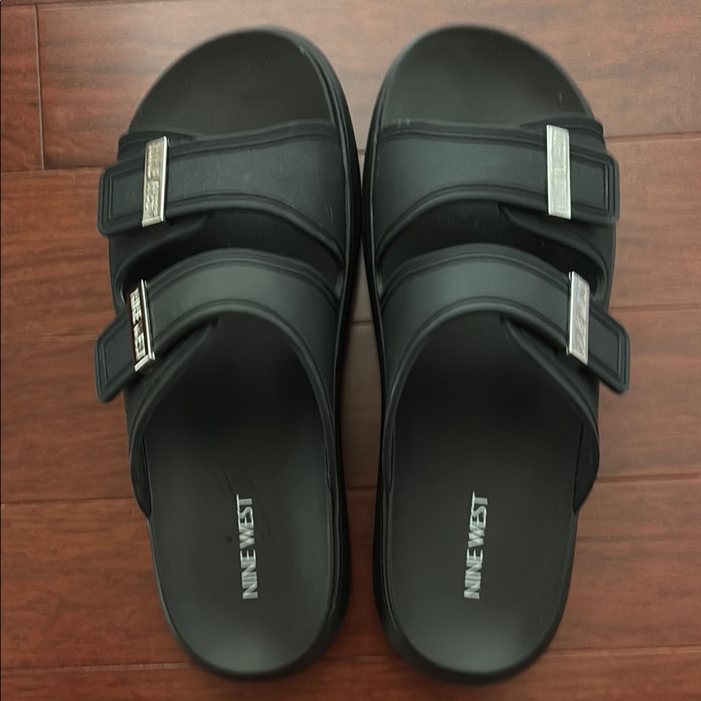 Nine West NEW Black Sandal Slides with Silver Accents